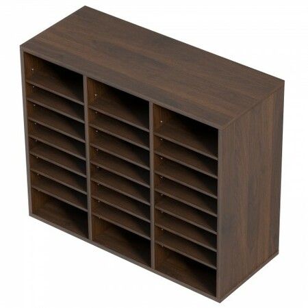 Wood Literature Organizer Adjustable File Sorter 24 Compartments Brown