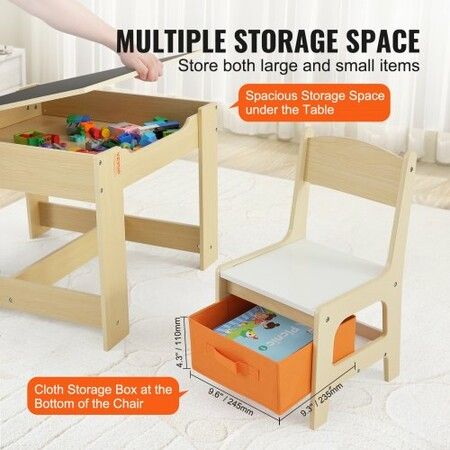 Kids Table and Chair Set Wooden Activity Table with Storage Space & Boxes