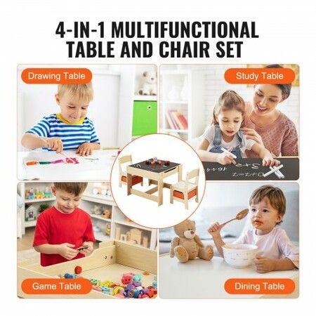 Kids Table and Chair Set Wooden Activity Table with Storage Space & Boxes