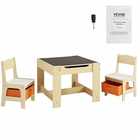 Kids Table and Chair Set Wooden Activity Table with Storage Space & Boxes