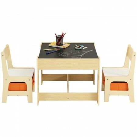 Kids Table and Chair Set Wooden Activity Table with Storage Space & Boxes