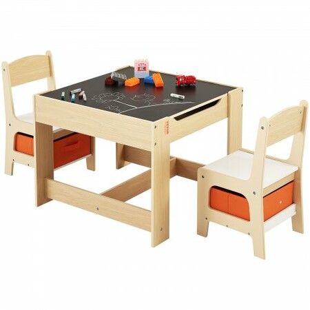 Kids Table and Chair Set Wooden Activity Table with Storage Space & Boxes