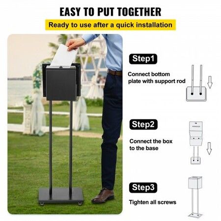 Ballot Box, Floor Standing Suggestion Box with Lock and Sign Holder, Side Pocket for Storing Ballots, Brochures, Donation Box for Home Office Church Election,21.844cm x23.876cm x20.32cm , Black