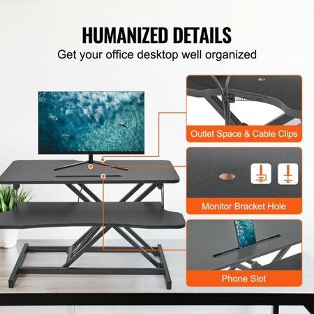 Standing Desk Converter, Two-Tier Stand up Desk Riser, 800 mm Large Sit to Stand Desk Converter,140-510 mm Adjustable Height, for Monitor, Keyboard & Accessories Used in Home Office