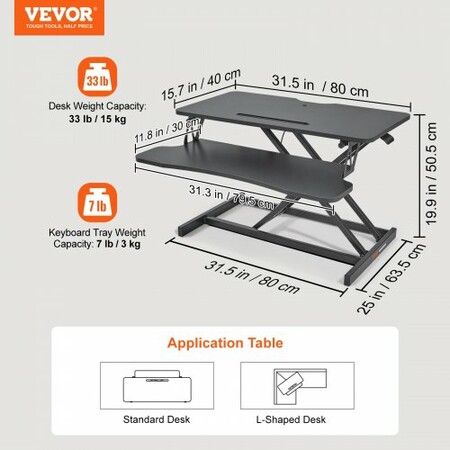 Standing Desk Converter, Two-Tier Stand up Desk Riser, 800 mm Large Sit to Stand Desk Converter,140-510 mm Adjustable Height, for Monitor, Keyboard & Accessories Used in Home Office