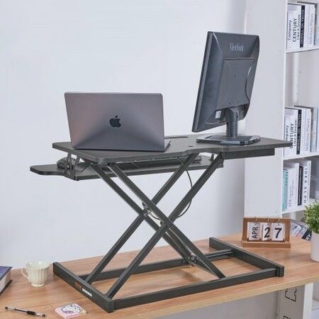 Standing Desk Converter, Two-Tier Stand up Desk Riser, 800 mm Large Sit to Stand Desk Converter,140-510 mm Adjustable Height, for Monitor, Keyboard & Accessories Used in Home Office