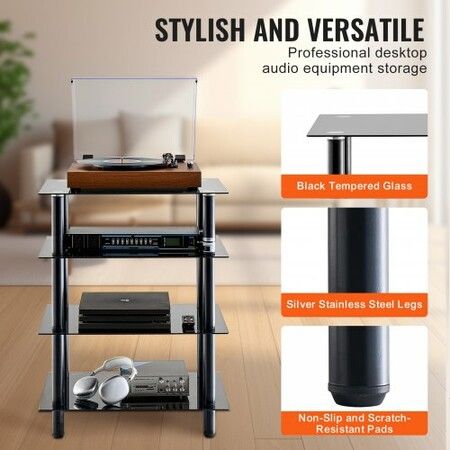 4-Tier AV Media Stand Strengthened Tempered Glass Audio-Video Media Stand