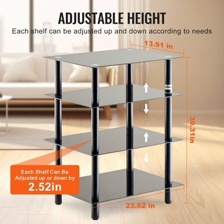 4-Tier AV Media Stand Strengthened Tempered Glass Audio-Video Media Stand