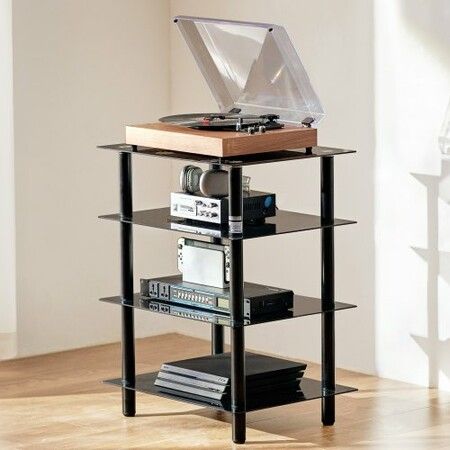 4-Tier AV Media Stand Strengthened Tempered Glass Audio-Video Media Stand