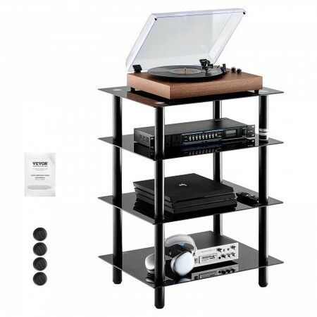 4-Tier AV Media Stand Strengthened Tempered Glass Audio-Video Media Stand