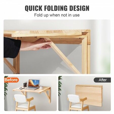 Wall Mounted Folding Table, Wall Mounted Drop Leaf Tables, Solid Wood Floating Desk for Dining, Laundry Room, Office, 31.5" x 23.58" x 17.24" Fold Down Desk