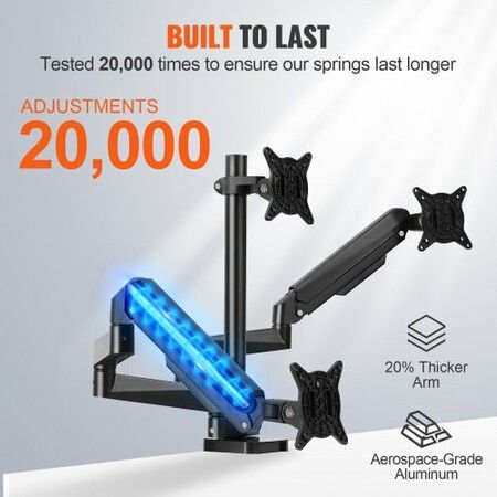 Triple Monitor Mount, Support 13"-27"锛?30-686 mm锛塖creens, Fully Adjustable Gas Spring Monitor Arm, Hold up to 9.1 kg per Arm, Computer Stand Holder with C-Clamp/Grommet Mounting Base, VESA Mount Bracket