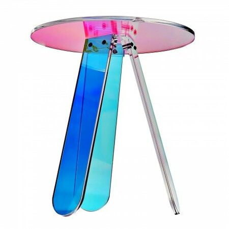 Round Iridescent Side Table, Acrylic End Table, Clear Rainbow Acrylic Coffee Table for Drink, Food, Snack used in Living Room, Bedroom, and Study