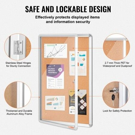 36"x24" Enclosed Cork Board with Aluminum Frame Lockable Bulletin Board