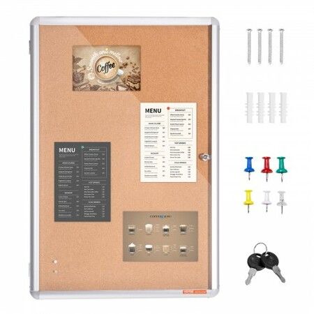 36"x24" Enclosed Cork Board with Aluminum Frame Lockable Bulletin Board