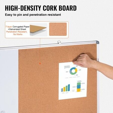 48"x 36" Whiteboard & Cork Board Combo with Aluminum Frame for School Home