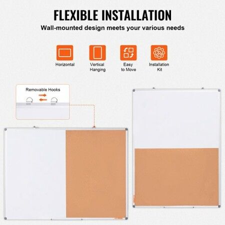 48"x 36" Whiteboard & Cork Board Combo with Aluminum Frame for School Home