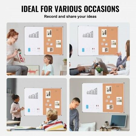 48"x 36" Whiteboard & Cork Board Combo with Aluminum Frame for School Home