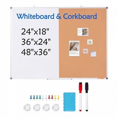 48"x 36" Whiteboard & Cork Board Combo with Aluminum Frame for School Home