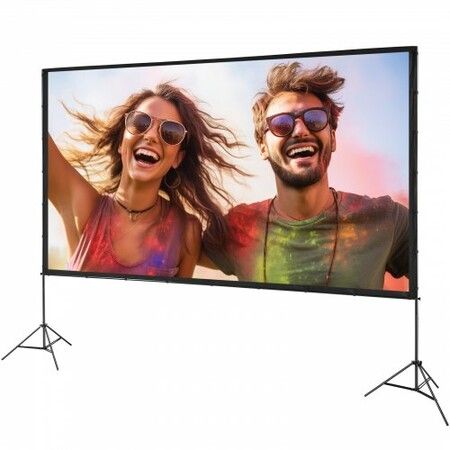 Projector Screen with Stand, 150 inch 16:9 4K 1080 HD Outdoor Movie Screen with Stand, Wrinkle-Free Projection Screen with Tripods and Carry Bag, for Home Theater Cinema Backyard Movie Night