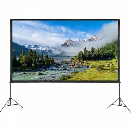 Projector Screen with Stand, 150 inch 16:9 4K 1080 HD Outdoor Movie Screen with Stand, Wrinkle-Free Projection Screen with Tripods and Carry Bag, for Home Theater Cinema Backyard Movie Night