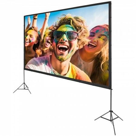 Projector Screen with Stand, 150 inch 16:9 4K 1080 HD Outdoor Movie Screen with Stand, Wrinkle-Free Projection Screen with Tripods and Carry Bag, for Home Theater Cinema Backyard Movie Night