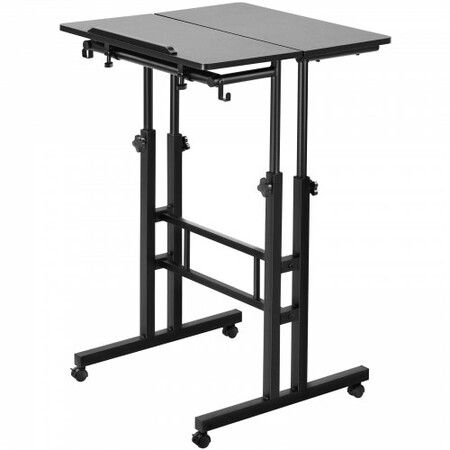 Mobile Standing Desk, 26.4"-44.9" Gas-Spring Height Adjustable Sit-Stand Desk, 360° Swivel Wheels (4 Lockable) Home Office Rolling Laptop Table & 0-45° Tiltable Desktop, 2 Hooks, 40LBS Loading