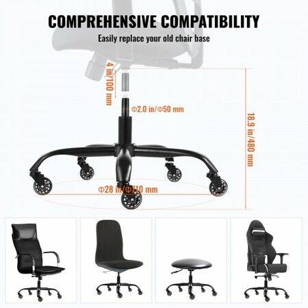 Office Chair Base Replacement 710mm Swivel Chair Base 1134kg 100mm Stroke