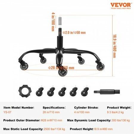 Office Chair Base Replacement 710mm Swivel Chair Base 1134kg 100mm Stroke