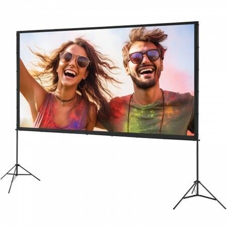 Projector Screen with Stand, 120 inch 16:9 4K 1080 HD Outdoor Movie Screen with Stand, Wrinkle-Free Projection Screen with Tripods and Carry Bag, for Home Theater Cinema Backyard Movie Night