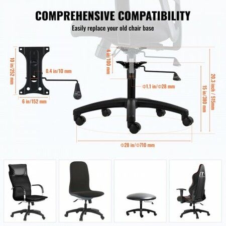 Office Chair Base Replacement 710mm Swivel Chair Base 1134kg 100mm Stroke