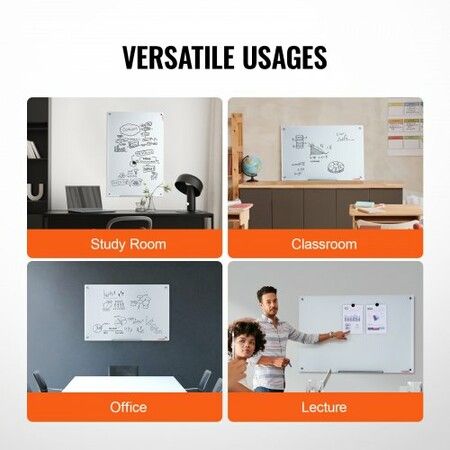 Magnetic Glass Whiteboard, Dry Erase Board 36"x24", Wall-Mounted Large White Glassboard Frameless, with Marker Tray, an Eraser and 2 Markers, White