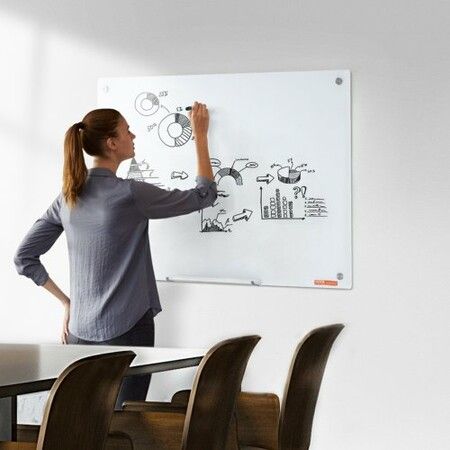 Magnetic Glass Whiteboard, Dry Erase Board 36"x24", Wall-Mounted Large White Glassboard Frameless, with Marker Tray, an Eraser and 2 Markers, White