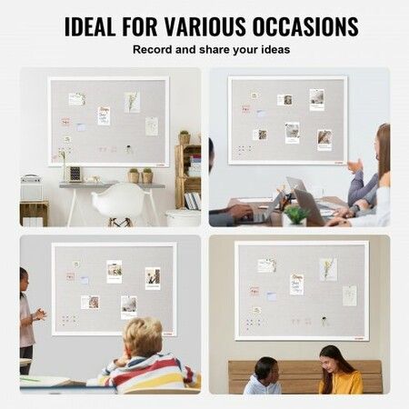 48"x36" White Cork Board with Linen Surface Wall-Mounted Bulletin Board