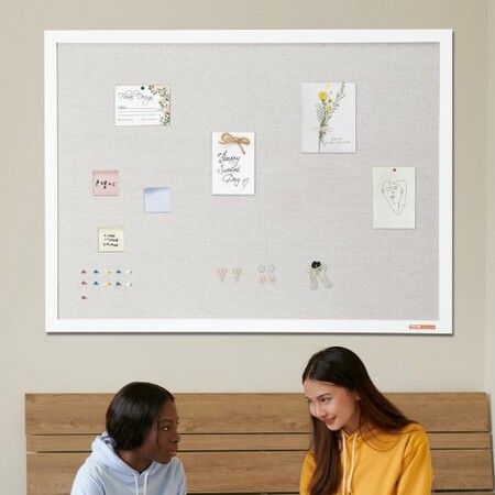 48"x36" White Cork Board with Linen Surface Wall-Mounted Bulletin Board