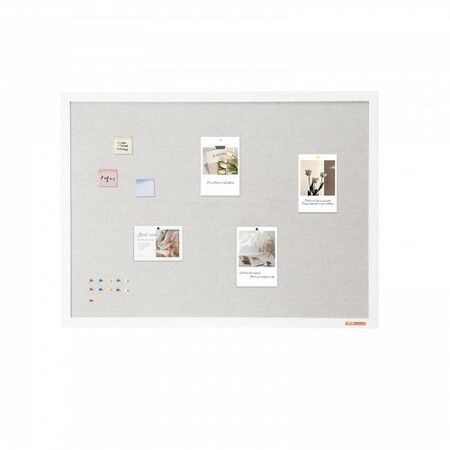 48"x36" White Cork Board with Linen Surface Wall-Mounted Bulletin Board