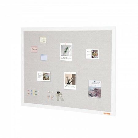 48"x36" White Cork Board with Linen Surface Wall-Mounted Bulletin Board