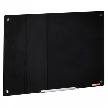 Magnetic Glass Whiteboard, Dry Erase Board 36"x24", Wall-Mounted Large White Glassboard Frameless, with Marker Tray, an Eraser and 2 Markers, Black