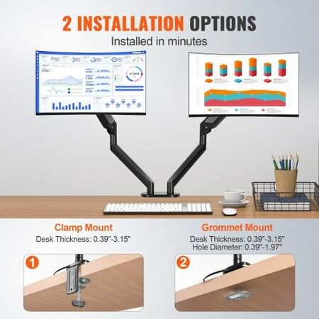 Dual Monitor Mount, Supports 13"-35"锛?30-889 mm锛塖creens, Fully Adjustable Gas Spring Monitor Arm, Holds up to 12 kg per Arm, Computer Stand Holder with C-Clamp/Grommet Mounting Base, VESA Mount Bracket