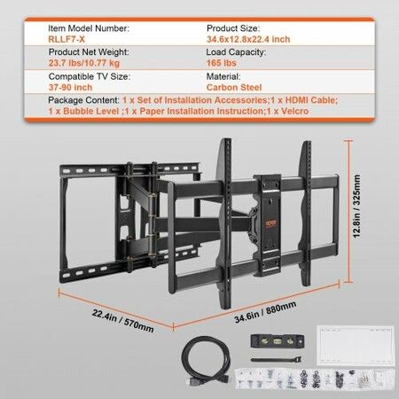 Full Motion TV Mount Fits for Most 37-90 inch TVs, Swivel Tilt Horizontal Adjustment TV Wall Mount Bracket with 4 Articulating Arms, Max VESA 600x400mm, Holds up to 165 lbs