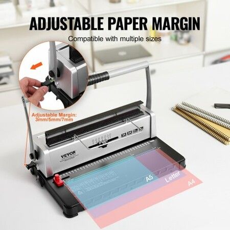 Coil Spiral Binding Machine, Manual Book Maker 34-Holes Binding 120 Sheets, Punch Binder with Adjustable 3/16" - 9/16" Coil Binding Spines and Side Margin, for Letter Size, A4, A5