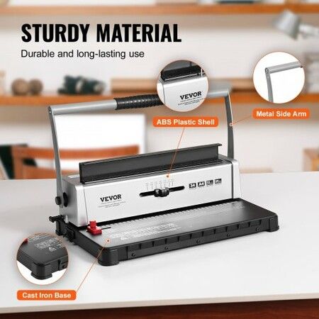 Coil Spiral Binding Machine, Manual Book Maker 34-Holes Binding 120 Sheets, Punch Binder with Adjustable 3/16" - 9/16" Coil Binding Spines and Side Margin, for Letter Size, A4, A5