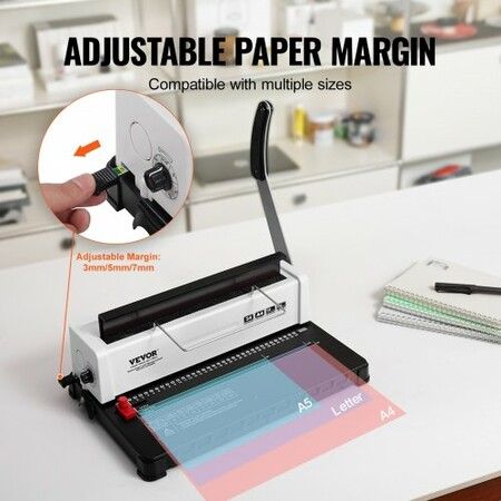 Coil Spiral Binding Machine, Manual Book Maker 34-Holes Binding 120 Sheets, Punch Binder with Adjustable Side Margin, for Letter Size, A4, A5