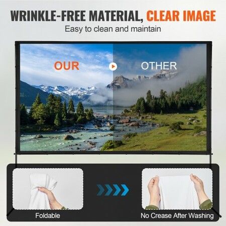 Projector Screen with Stand, 120 inch 16:9 4K 1080 HD Outdoor Movie Screen with Stand, Wrinkle-Free Projection Screen with Bar Feet and Carry Bag, for Home Theater Cinema Backyard Movie Night