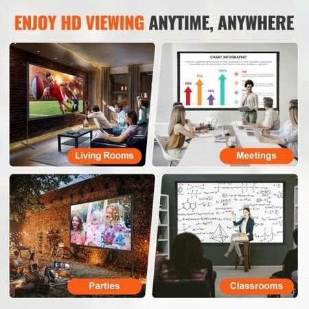 Projector Screen with Stand, 120 inch 16:9 4K 1080 HD Outdoor Movie Screen with Stand, Wrinkle-Free Projection Screen with Bar Feet and Carry Bag, for Home Theater Cinema Backyard Movie Night