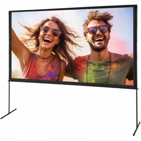 Projector Screen with Stand, 120 inch 16:9 4K 1080 HD Outdoor Movie Screen with Stand, Wrinkle-Free Projection Screen with Bar Feet and Carry Bag, for Home Theater Cinema Backyard Movie Night