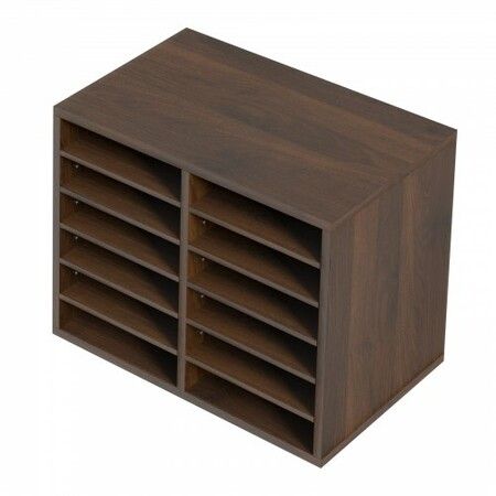 Wood Literature Organizer Adjustable File Sorter 12 Compartments Brown