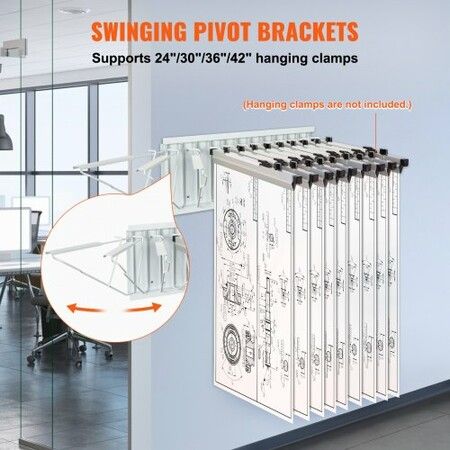 Wall Mount Blueprint Storage Rack Blueprint Holder with 12 Pivot Brackets