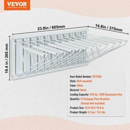 Wall Mount Blueprint Storage Rack Blueprint Holder with 12 Pivot Brackets