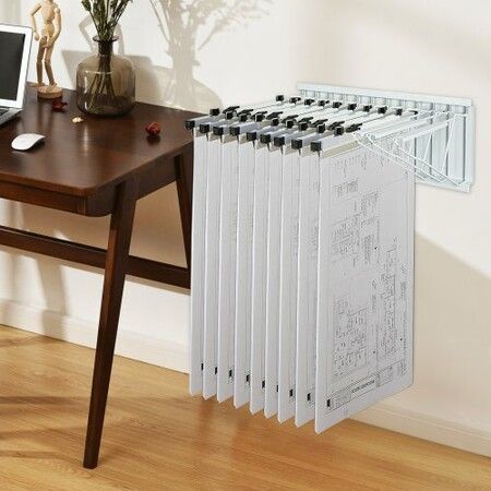 Wall Mount Blueprint Storage Rack Blueprint Holder with 12 Pivot Brackets